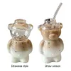 Cute Bear Glass Cup Cartoon Bear Shaped Coffee Mug Beverage Glasses (No Straw)