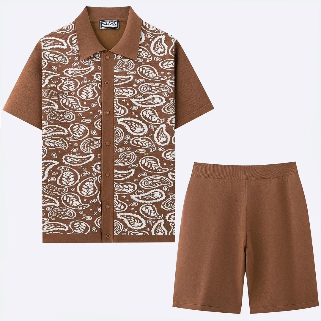 Uveng Uveng Men's Knitted POLO Shirt Set Casual Knitted Two-Piece Set SY0218