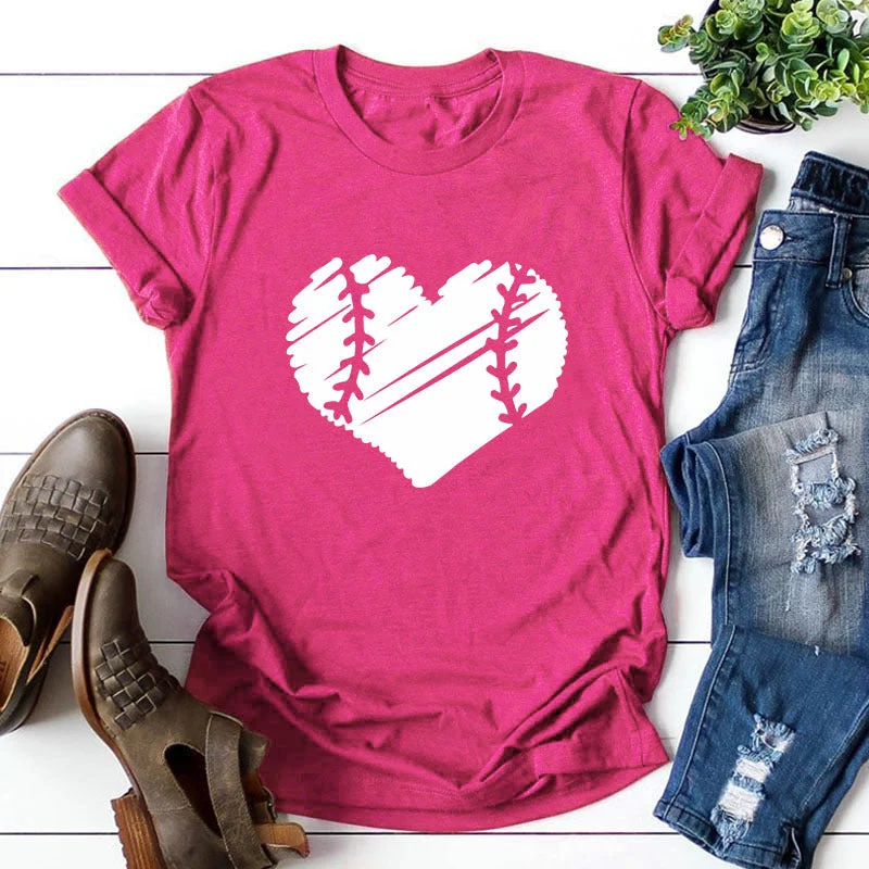 Heart-shaped Floral Round Neck Short Sleeves T-shirt