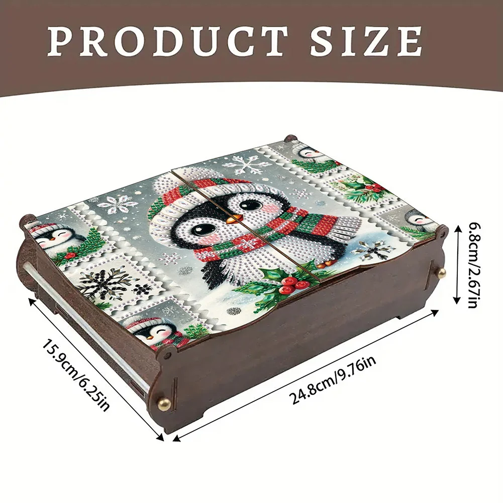 5D DIY Diamond Art Crystal Storage Wooden Case Kit for Home Decor (Penguin)