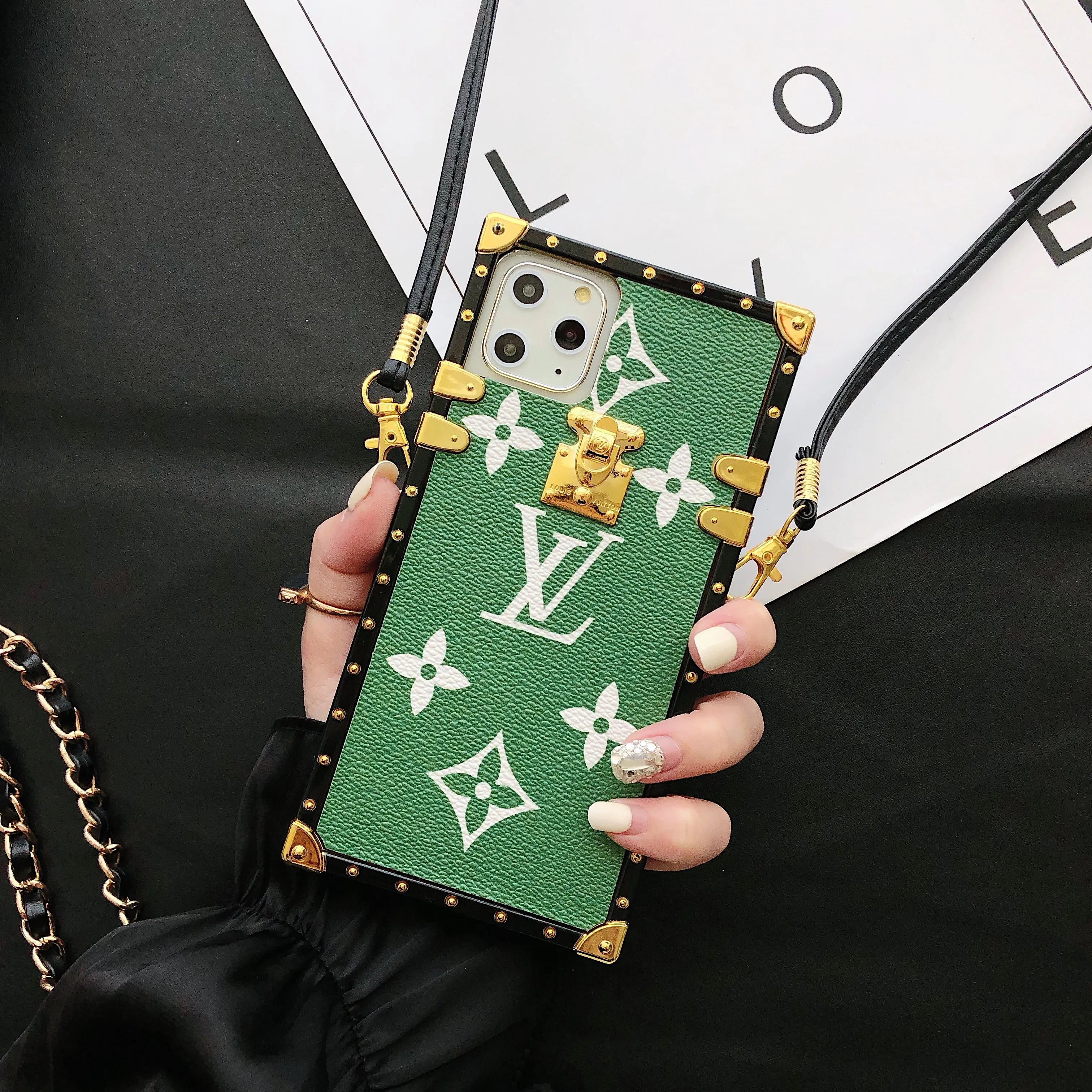 Glamorous LV Canvas Leather Apple iPhone Crossbody Case Samsung Galaxy Trendy Cover