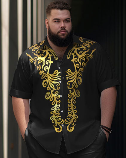 Men's Plus Size Retro Pattern Ethnic Short Sleeve Walking Suit