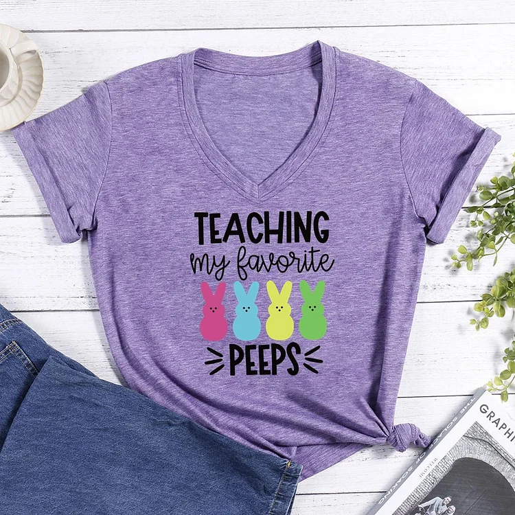 Teaching My Favorite Peeps V-neck T Shirt-Annaletters