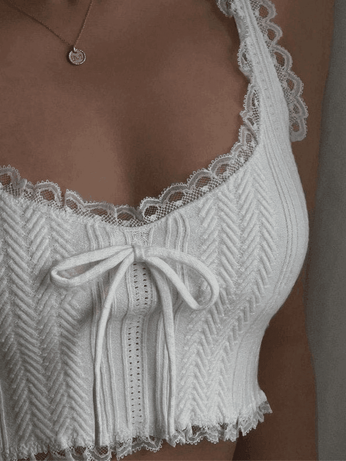 Toloer Cropped Lace Trim White Tank Top-Outfit Ideas