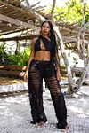 Ripped Fringed Casual Trousers Set