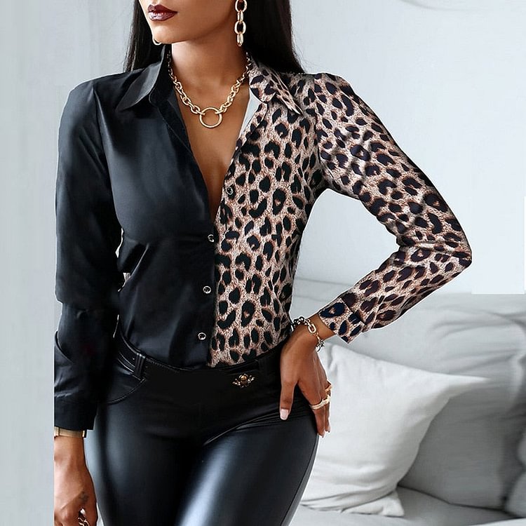 Vintage Print Blouses Striped Floral Leopard Shirts Office Lady Print Blouse Spring Fashion Button Long Sleeve Women Tops 18972