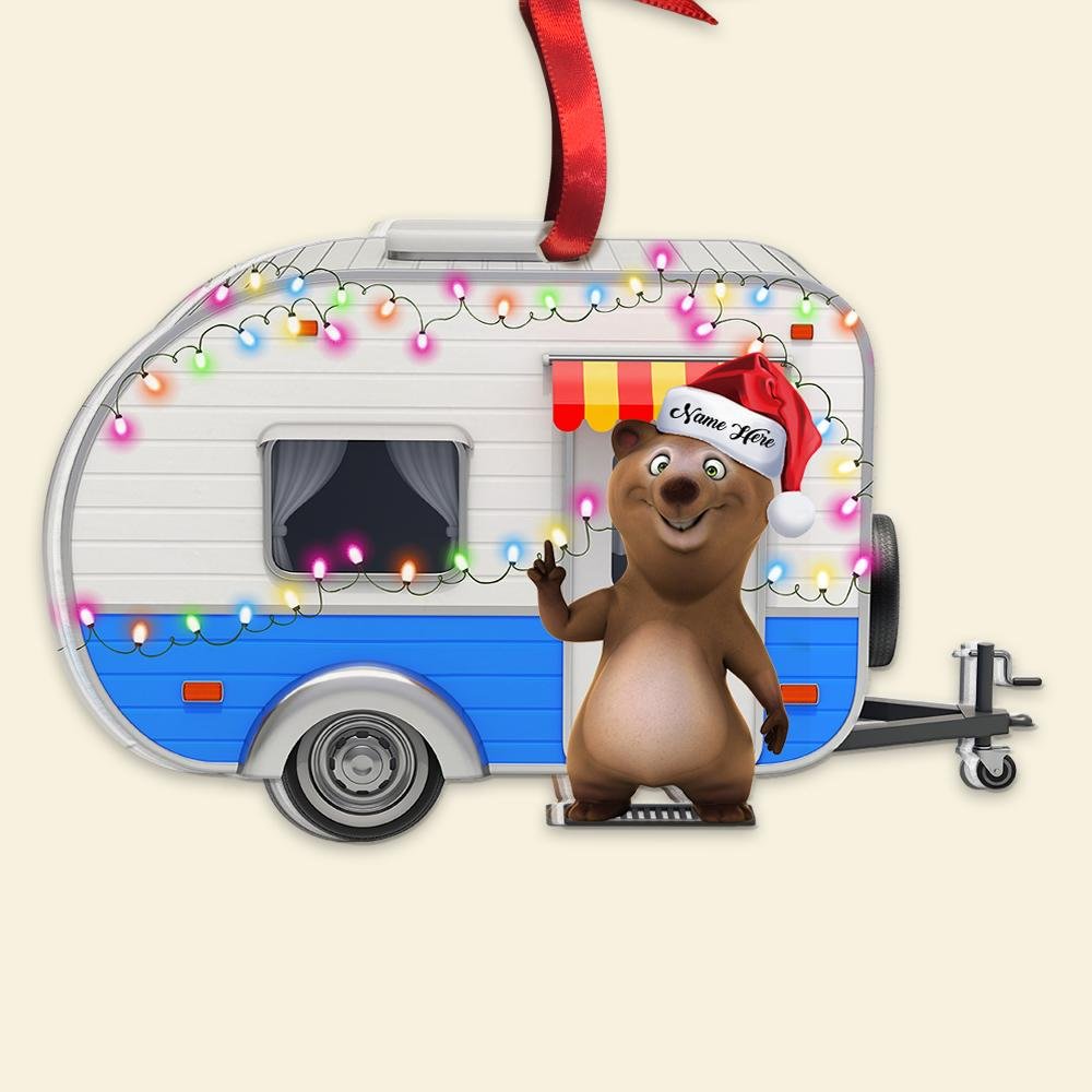 Camping Bears Christmas - Personalized Flat Ornament - Gift for Campers - Happy Bears with Camper