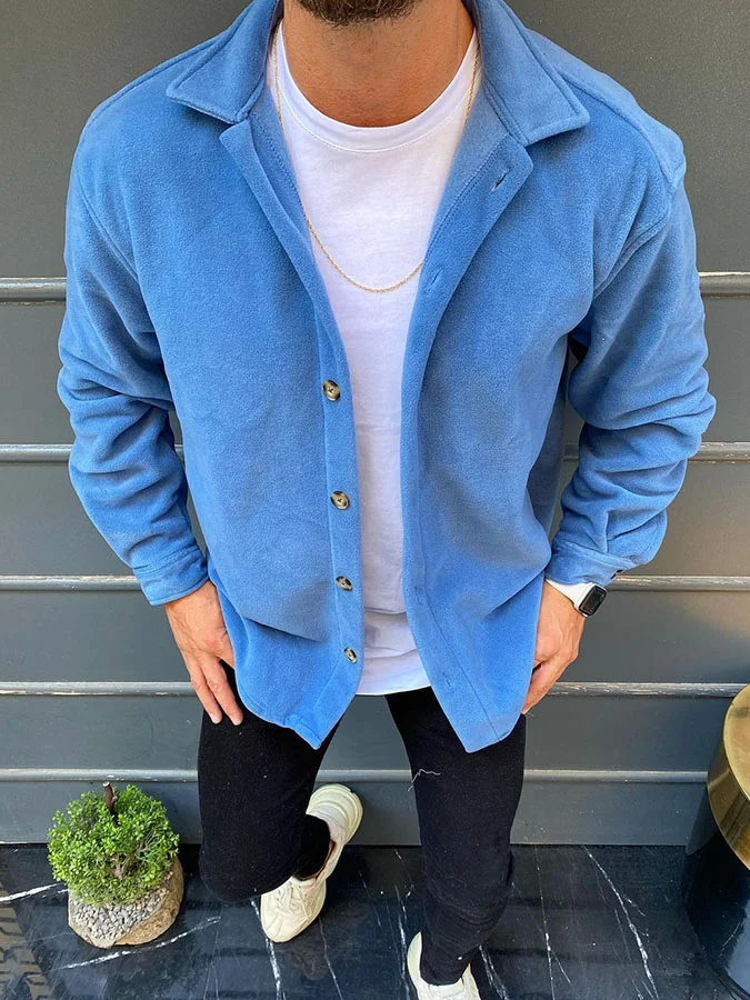 🔥Clearance Sale🔥Men Gray Solid Button Up Casual Jacket