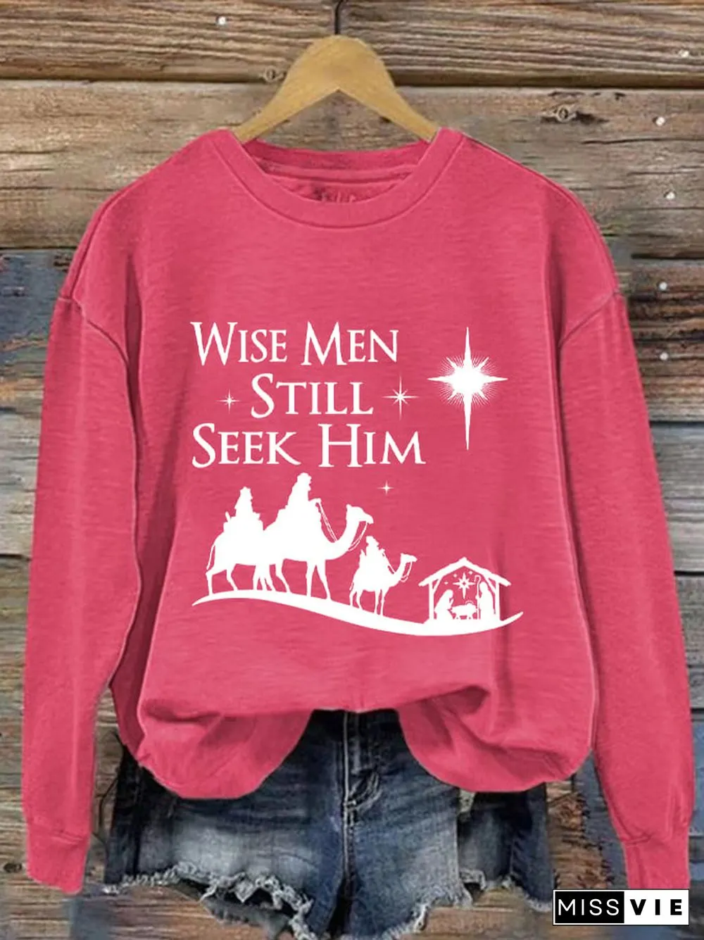 Women's Christmas Faith Wise Men Still Seek Him Christian Printed Sweatshirt