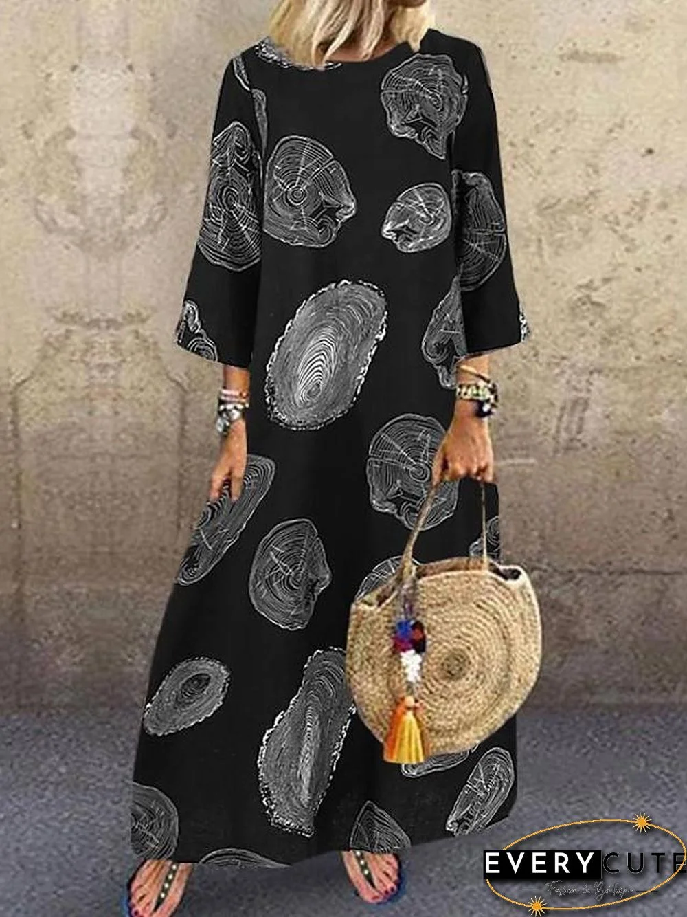 Women's Shift Dress Maxi long Dress 3/4 Length Sleeve Solid Color Geometric Print Summer Hot Casual White Black Red Yellow M L XL XXL 3XL 4XL 5XL White Dresses