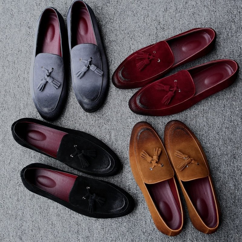 ZERO MORE Suede Leather Men Shoes Casual Tassel Slip On Loafers Moccasins Soft Breathable Suede Men's Shoes Drivings