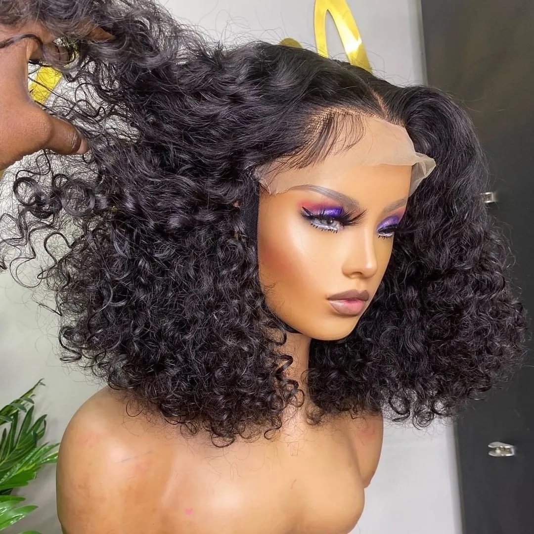 8-16 inch Curly Short Bob Wigs 13x4 Lace Front Human Hair Deep Wave Wig Brazilian Pre Plucked Remy Closure Wigs For Black Women US Mall Lifes