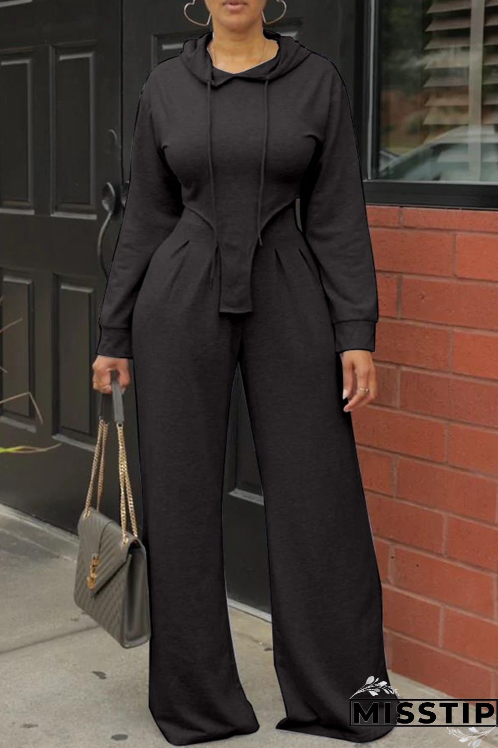 Blue Casual Solid Asymmetrical Hooded Collar Long Sleeve Two Pieces