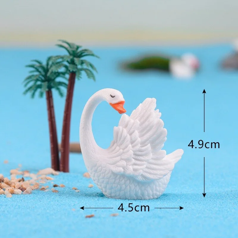 Black White Mini Cute Goose Swan Model Aquariums Ornaments Fairy Garden Decoration Miniature Figurine DIY Cake Decoration  Home