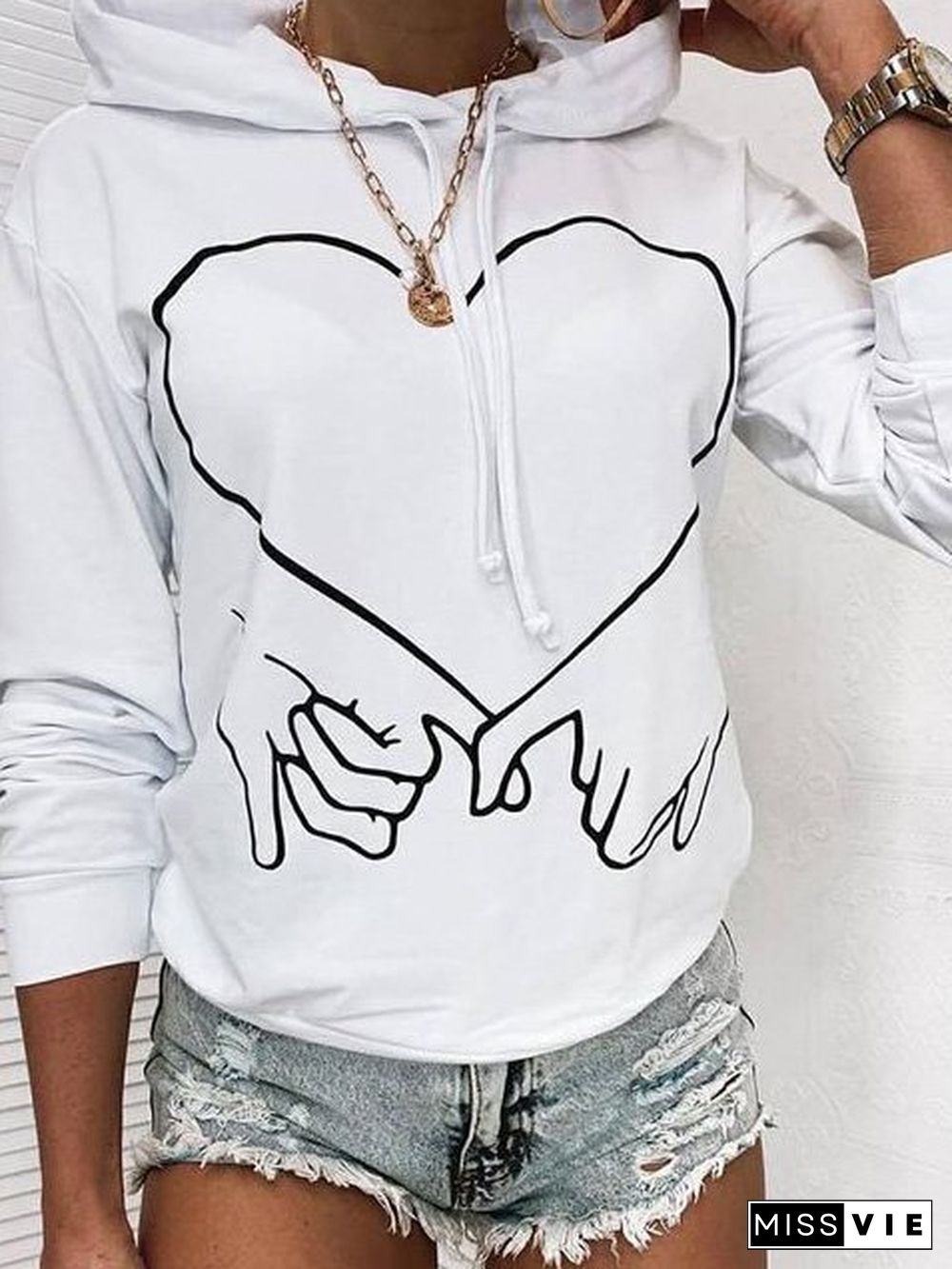 Cotton-Blend Casual Hoodie Shift Sweatshirts