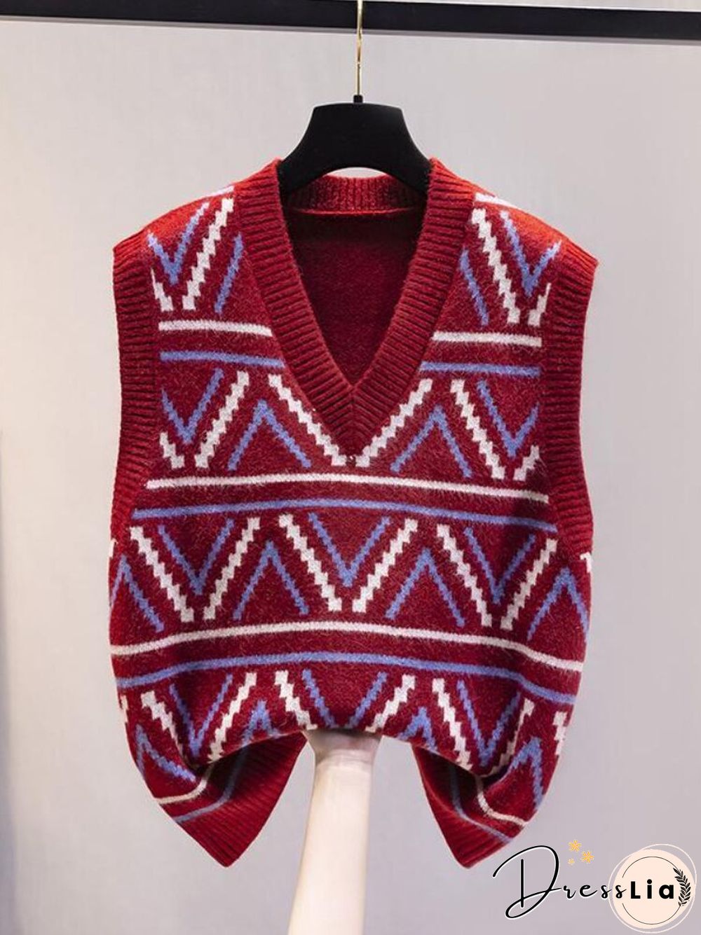 Sweater Vest Women New Autumn Winter V-neck Loose Knit Vest Diamond Lattice Tops Knitted Vest Women Casual Sweater Pullover