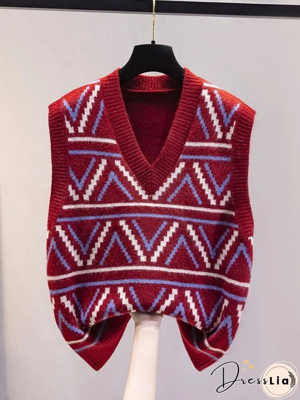 Sweater Vest Women New Autumn Winter V-neck Loose Knit Vest Diamond Lattice Tops Knitted Vest Women Casual Sweater Pullover