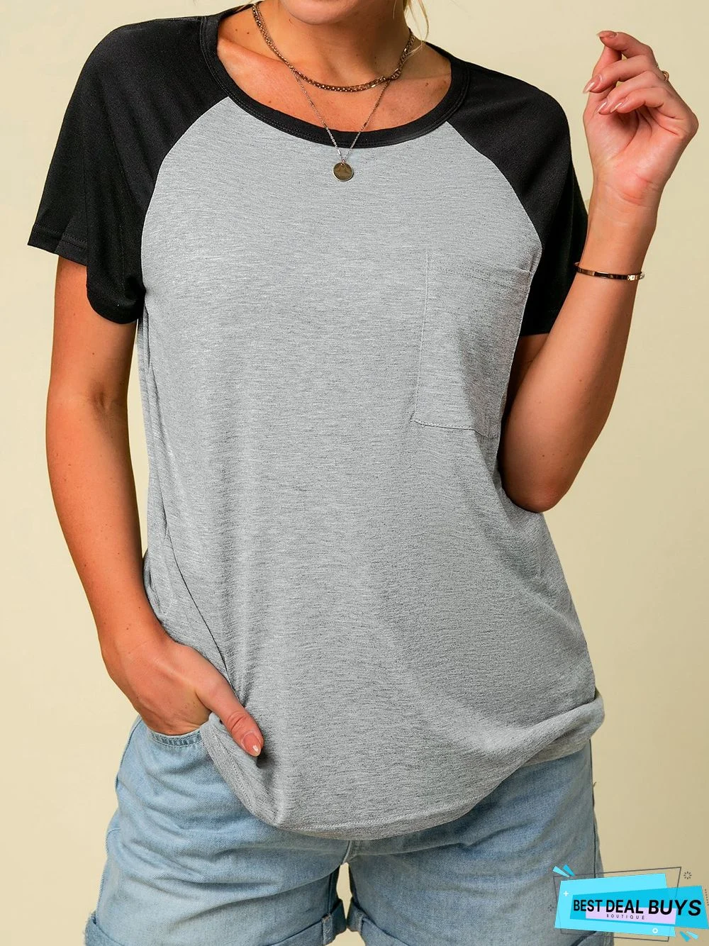 Short Sleeve Casual Color-Block T-shirt