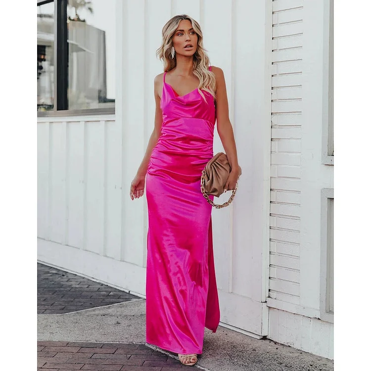 Backless Stitching Lace Suspenders Maxi Dresses