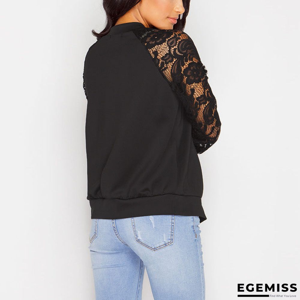 Autumn Winter Long Sleeved Lace Stitched Zipper Coat Female | EGEMISS
