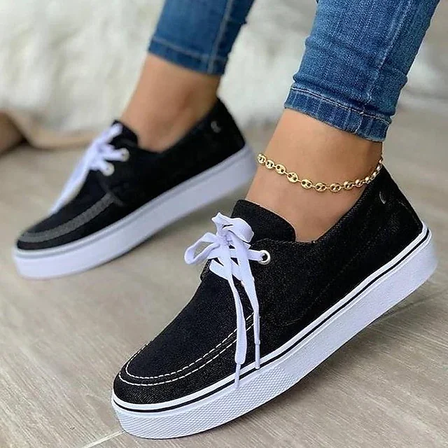 Women's Sneakers Plus Size Canvas Shoes Lace-up Flat  Stunahome.com