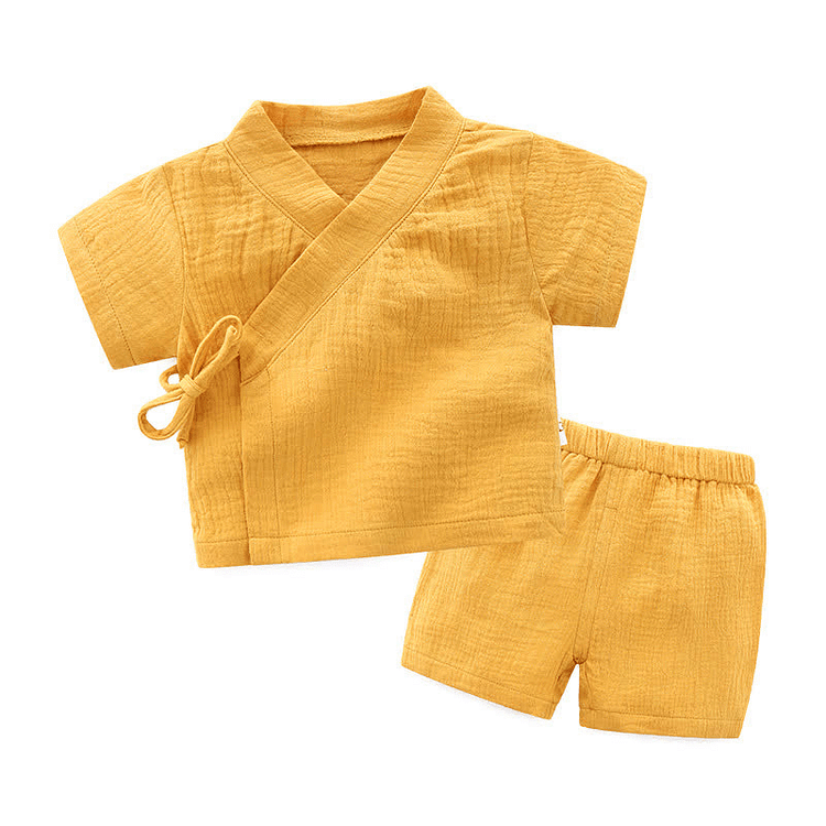 Baby Solid Color Kimono Shirt and Shorts Set