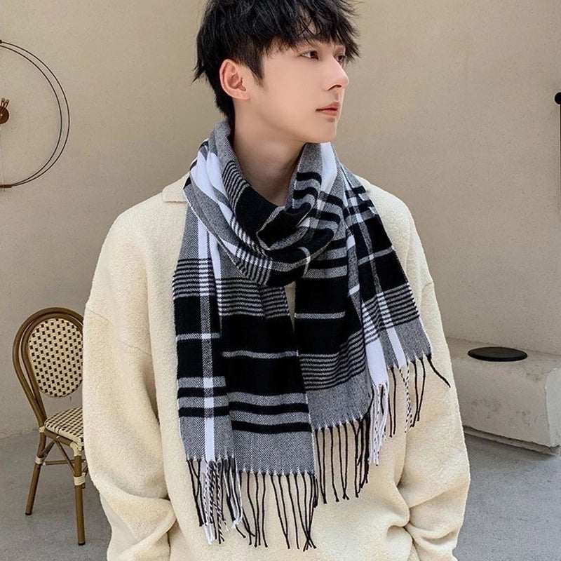 New Autumn And Winter Imitation Cashmere Student Men’s Business Casual Brushed Thick British Plaid Scarf Long Men’s Scarf