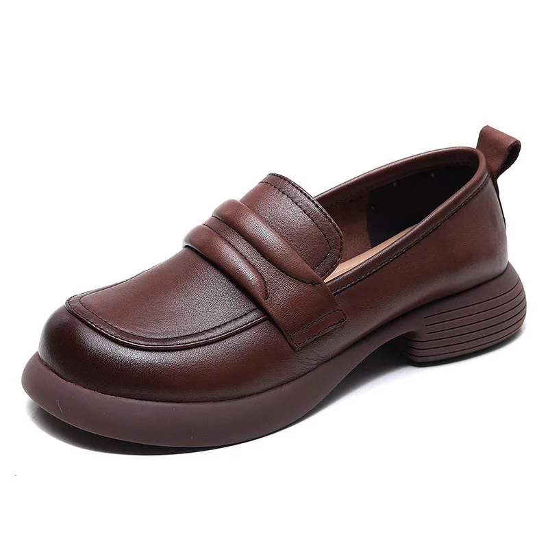 Yyvonne Layer Of Cowhise Small Leather Shoes Autumn New Hand Leather Women's Shoes Flat Sole Soft Soles One Foot Single Shoes