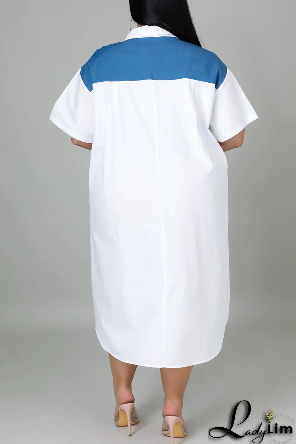 Light Blue Casual Solid Patchwork Zipper Collar Straight Plus Size Dresses