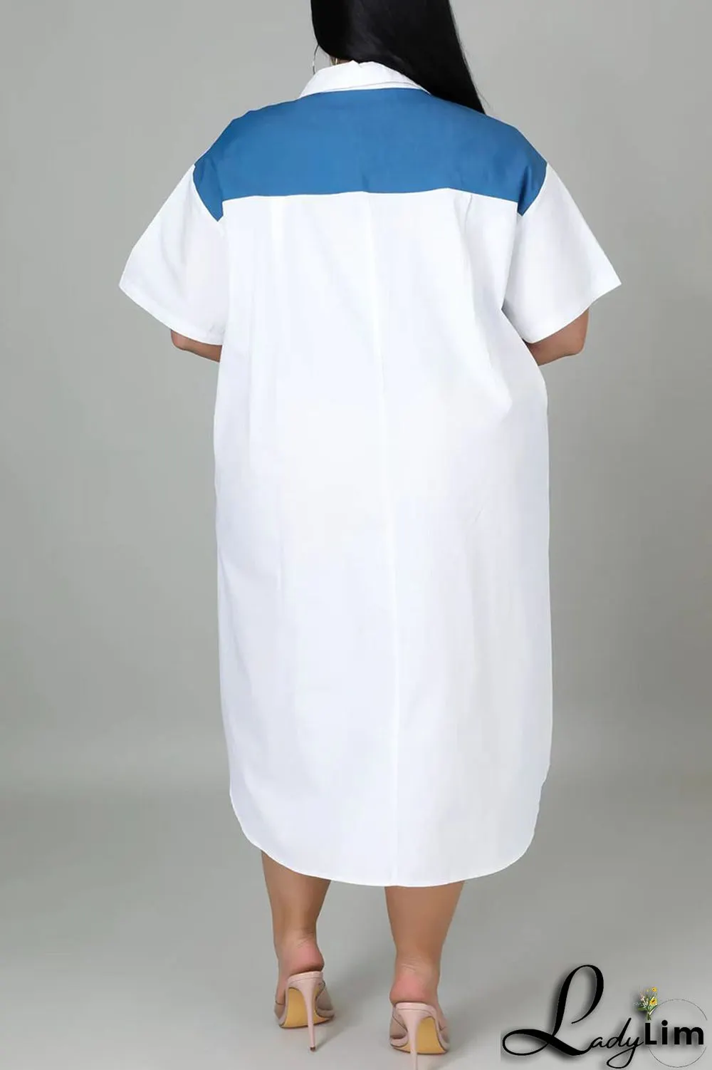 Light Blue Casual Solid Patchwork Zipper Collar Straight Plus Size Dresses