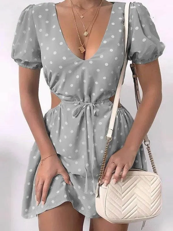 Polka Dot Print Hollow Waist Dress for Women