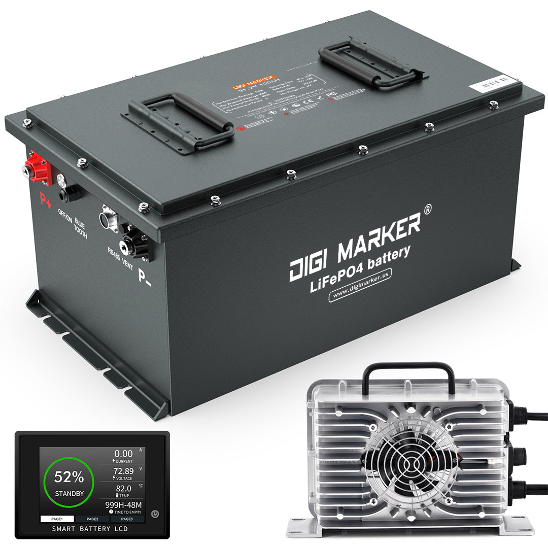 Digi Marker 72V 105AH Lithium Golf Cart Battery, Built-in 200A BMS, 4000+ Cycles LiFePO4 Battery, 14.08kW Output