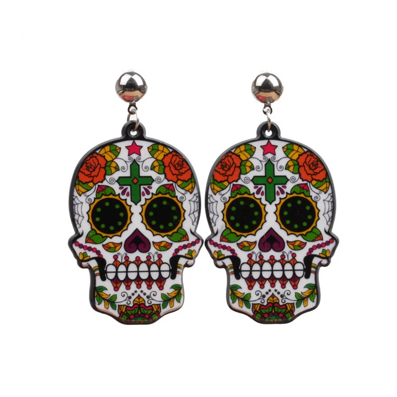 Casual Skull Floral Acrylic Earrings