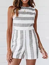 Plain Striped Sleeveless Jumpsuits