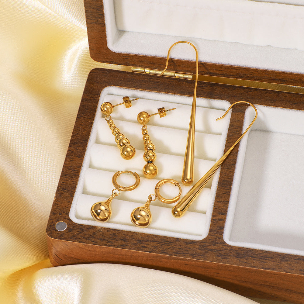 Simple Stainless Steel 18K Gold Plated Water Drop Earrings For Women Retro Personality Long