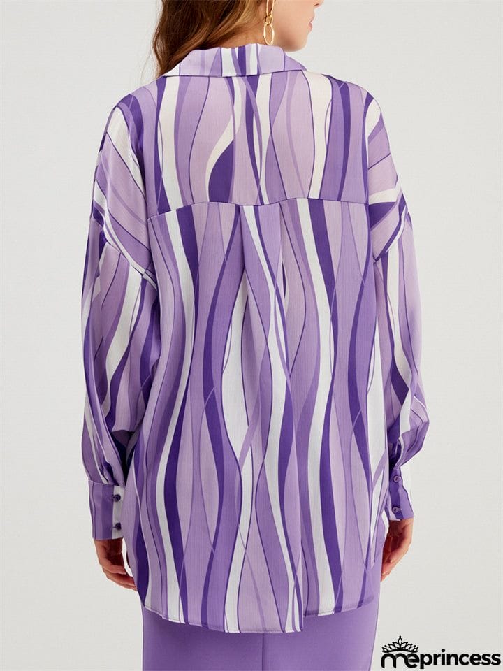Comfort Button Down Striped Blouses for Office Lady