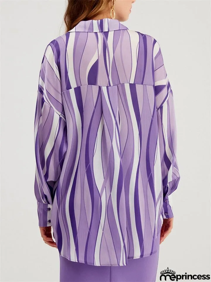 Comfort Button Down Striped Blouses for Office Lady