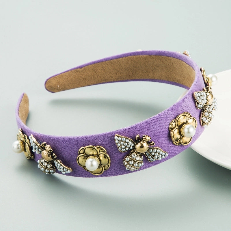 Women’s Casual Elegant Classic Style Color Block Alloy Cloth Inlay Rhinestones Glass Hair Band