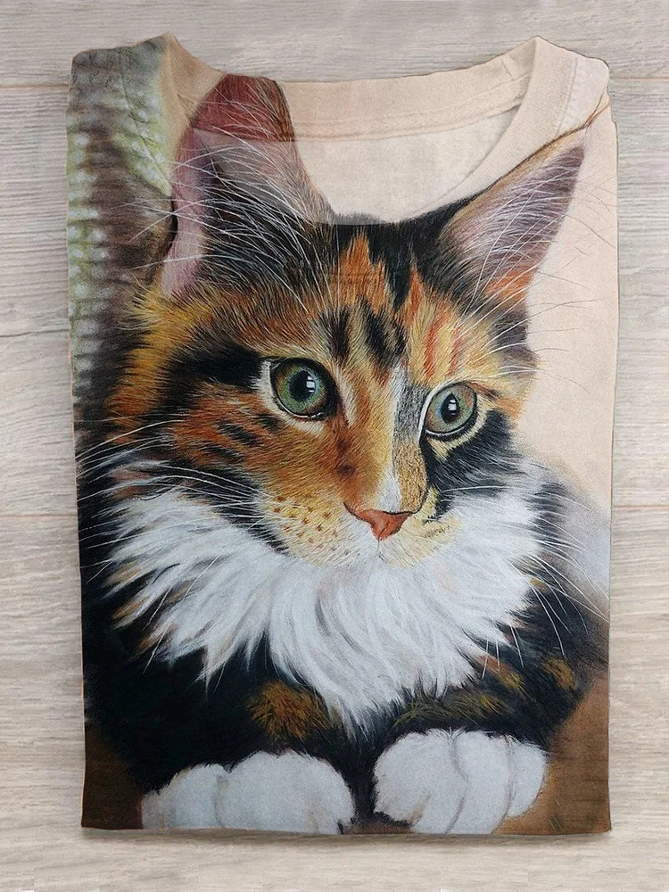 Cat Art Print  Casual T-Shirt