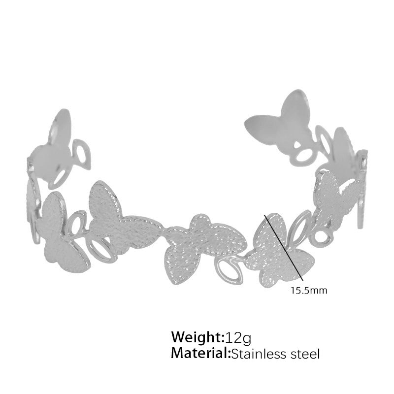 Vintage Style Punk Double Ring Waves Floral Titanium Steel 18K Gold Plated Bangle In Bulk