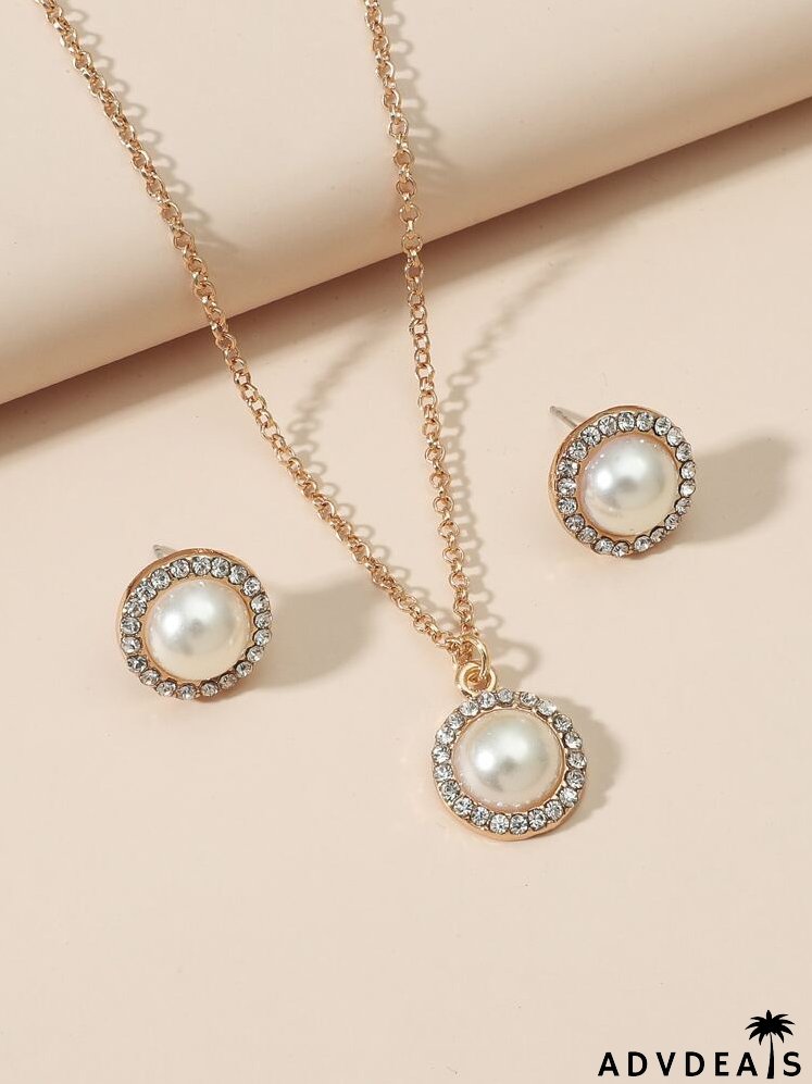 3pcs Rhinestone Decor Jewelry Set