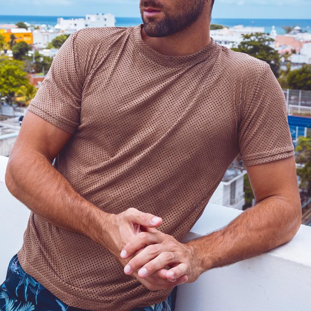 Men's Summer Mesh Breathable Solid Color T-Shirt、、URBENIE