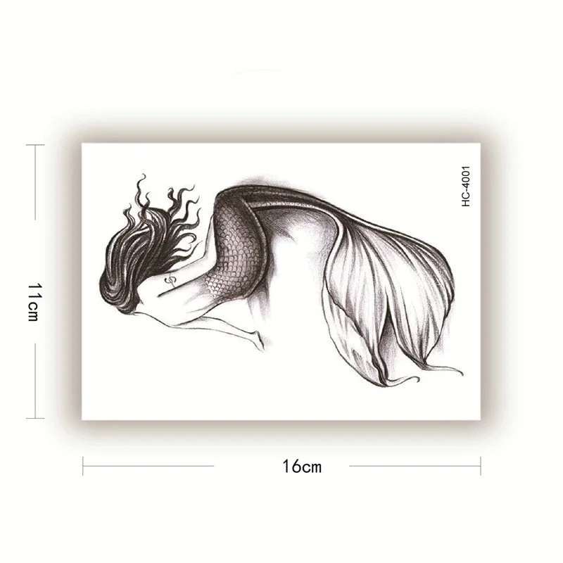 Inns Hot Black Merman Mermaid Temporary Tattoo Stickers For Arm Body Women Fake Tatoos Decals Tatto