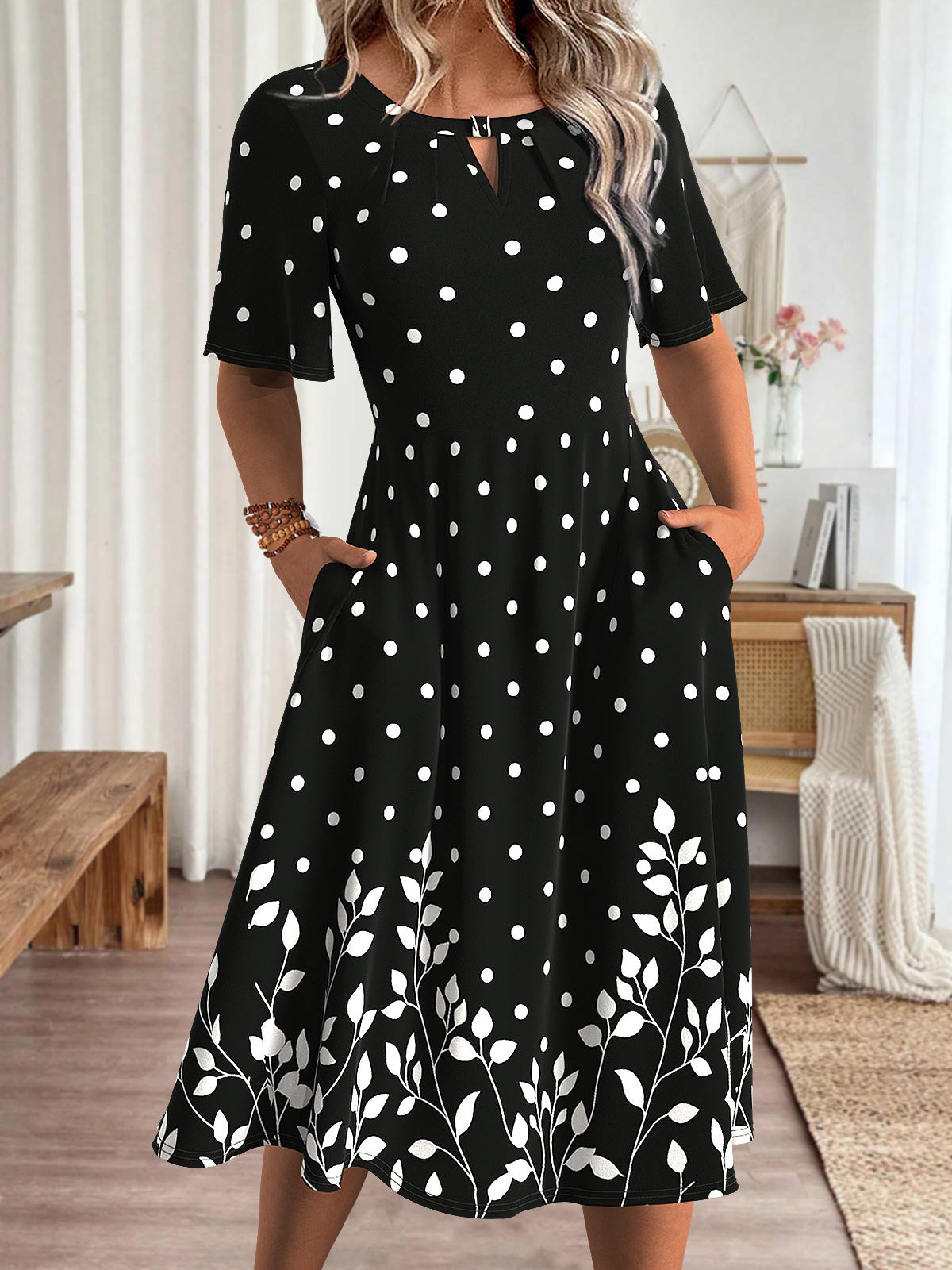 Women Long Sleeve V-neck Graphic Floral Printed Top