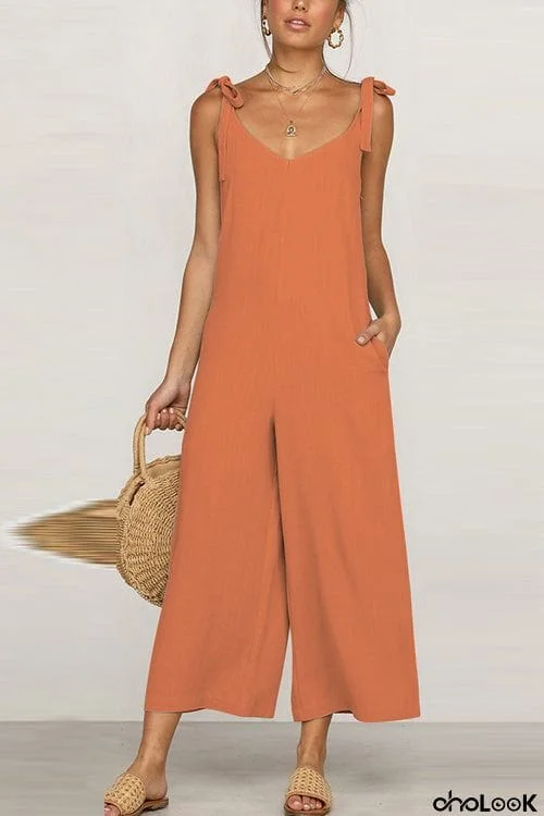Fashion Lace Up Backless Loose Jumpsuit