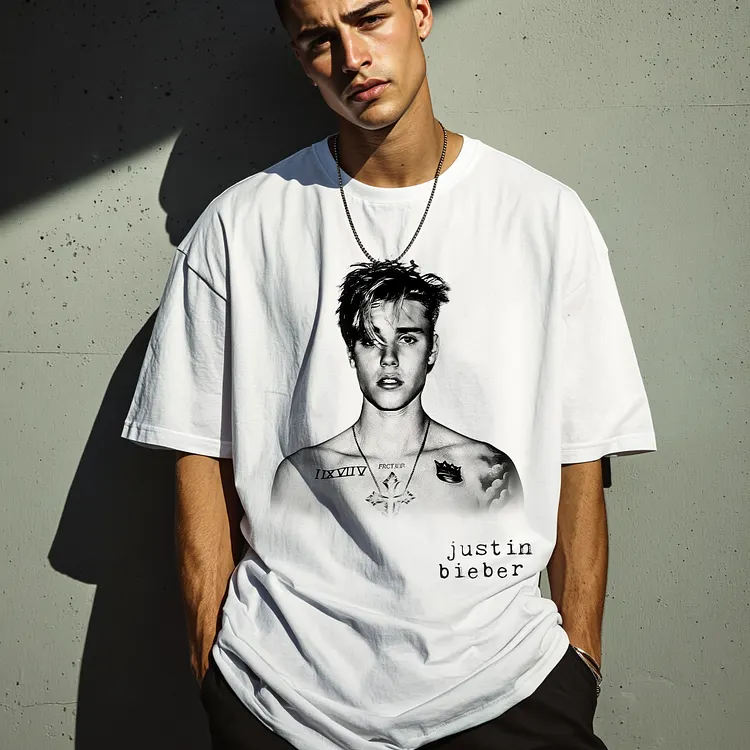 Justin Bieber Portrait Printed Men's T-shirt