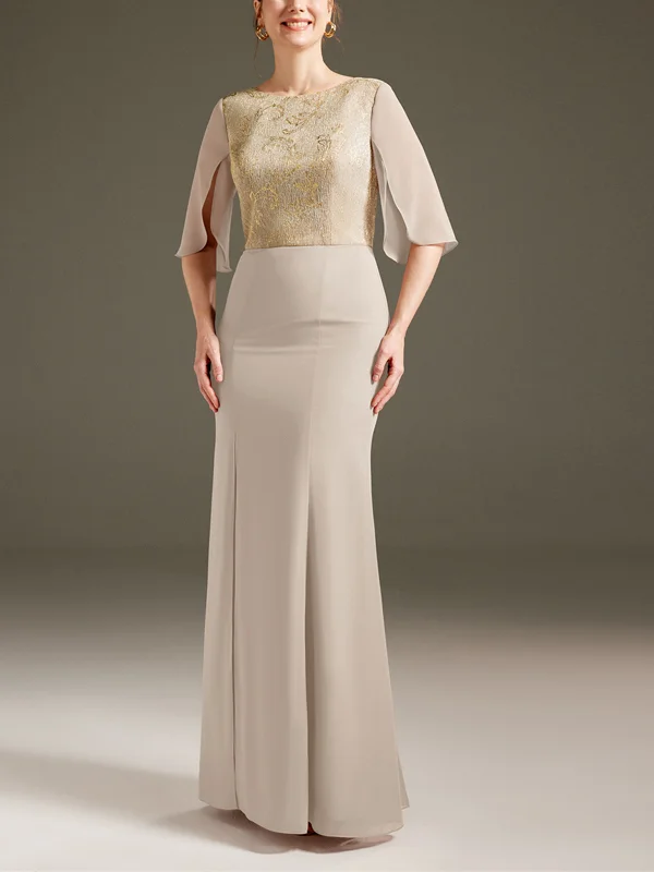 Round Neck Printed Solid Color Maxi Dress