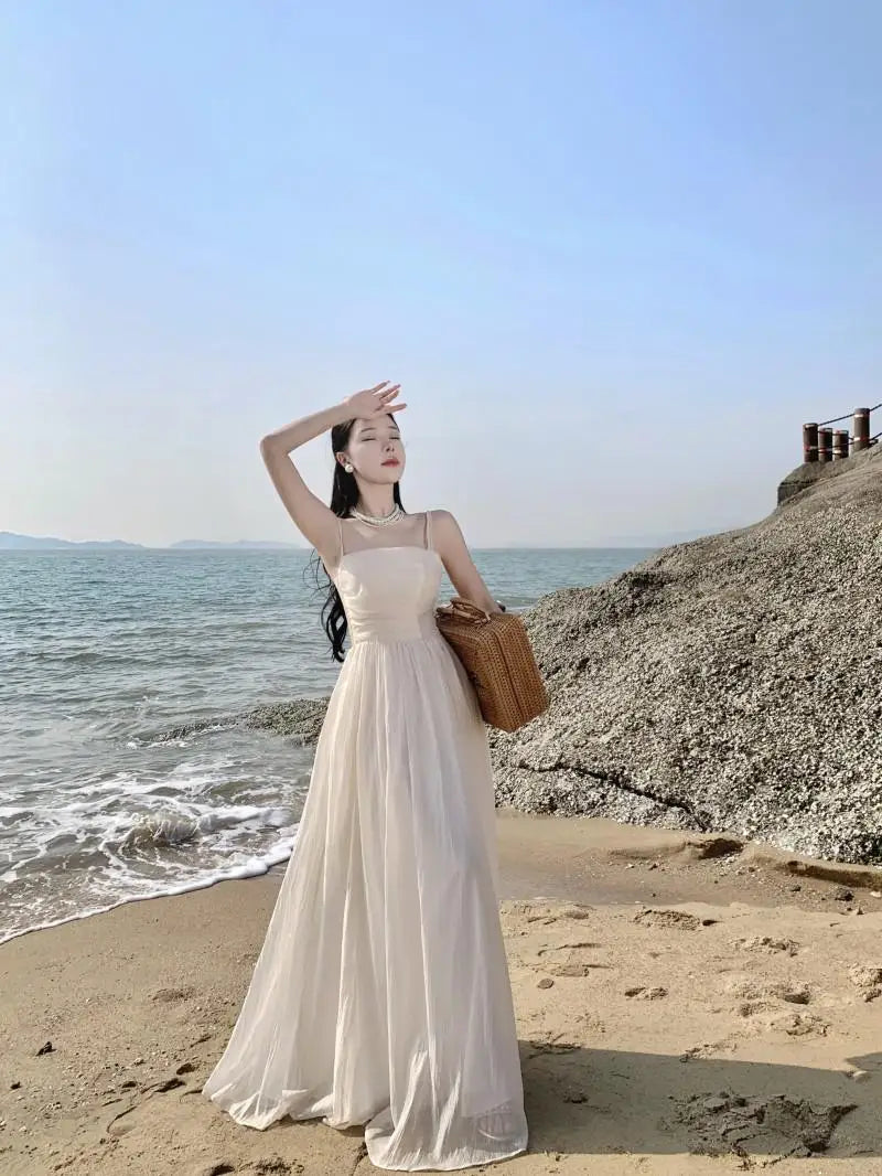 Aiertu Summer Purple Fairy Evening Party Long Dress Women Vintage Sexy Dresses Ladies Spaghetti Strap Tulle Pleated Dress Backless New Aiertu