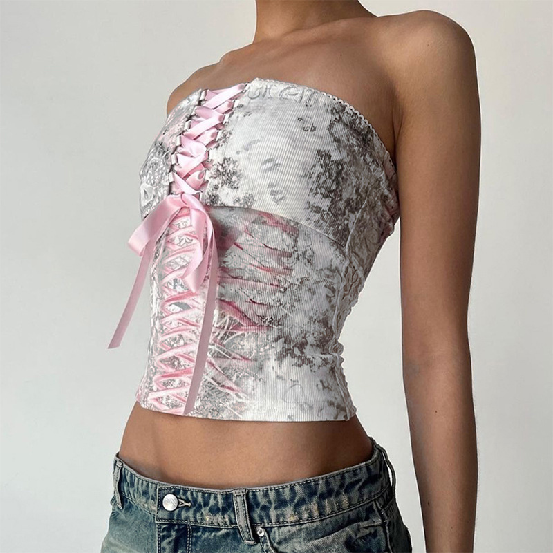 90s Black Floral Tube Top