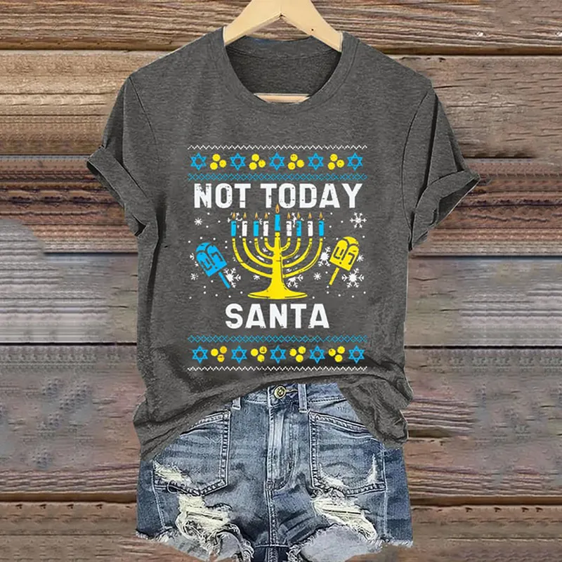 Women's Happy Hanukkah Printed Crew Neck Short Sleeve T-Shirt